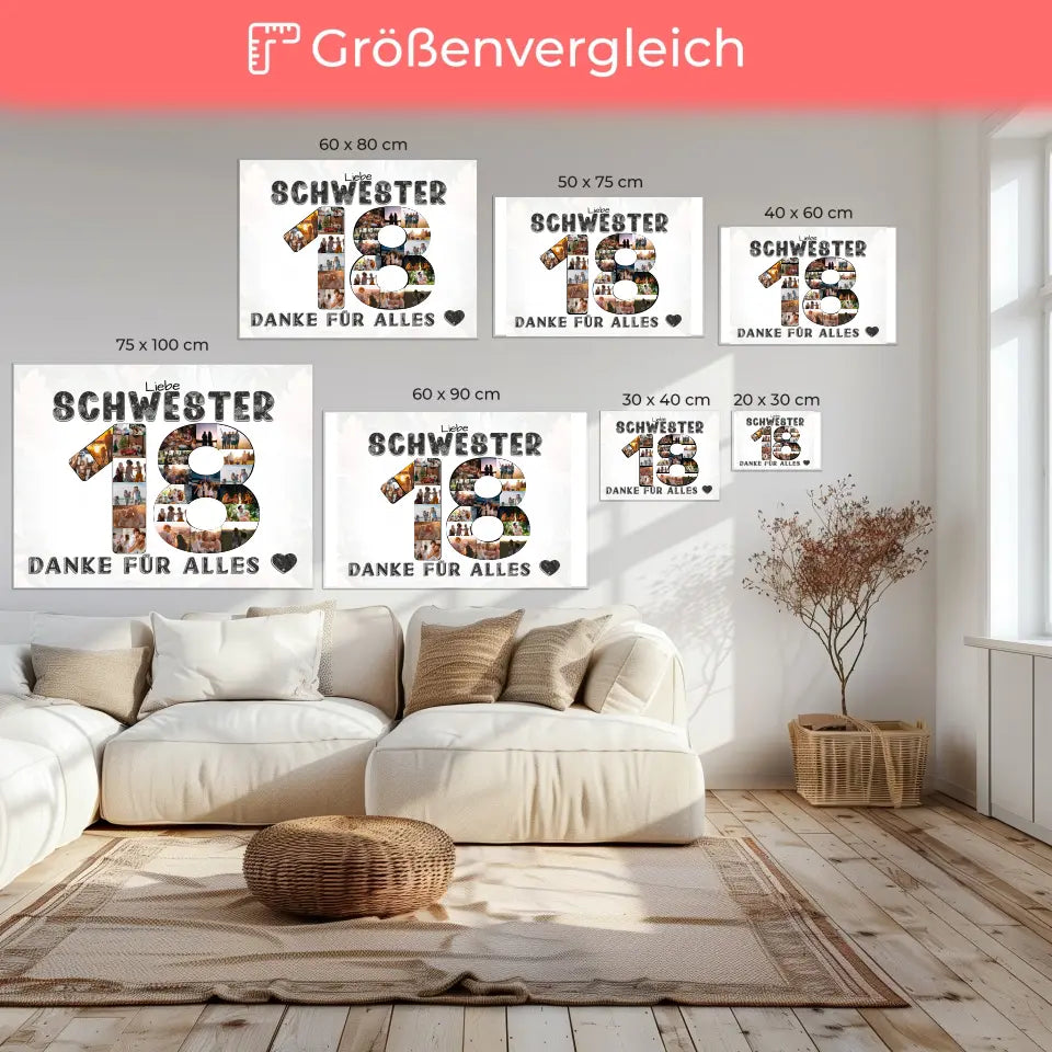 18 Geburtstag Personalisierte Leinwand für Schwester Fotocollage