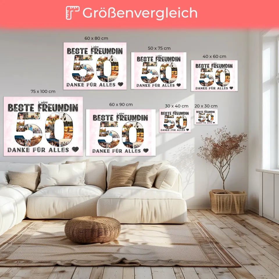 50 Geburtstag Personalisierte Leinwand für Beste Freundin Fotocollage