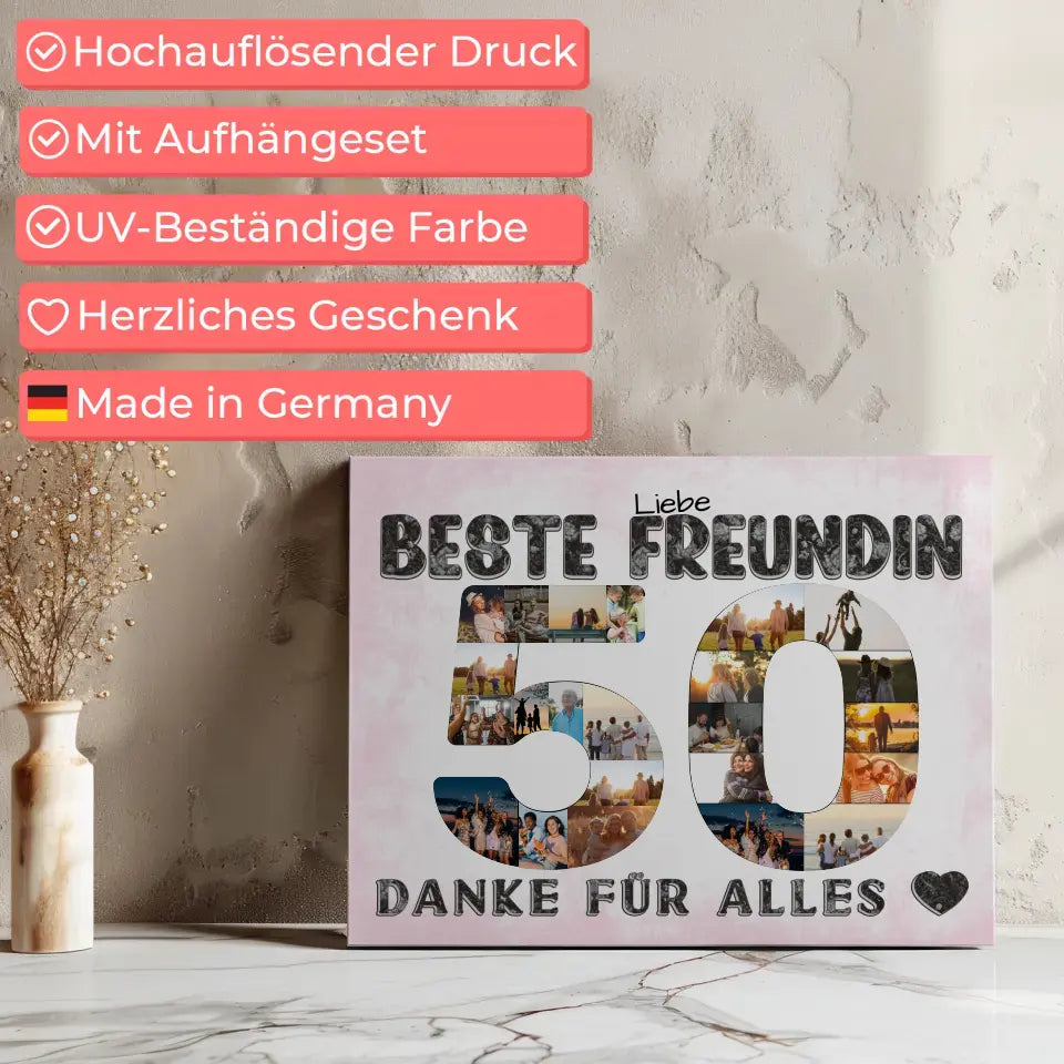 50 Geburtstag Personalisierte Leinwand für Beste Freundin Fotocollage