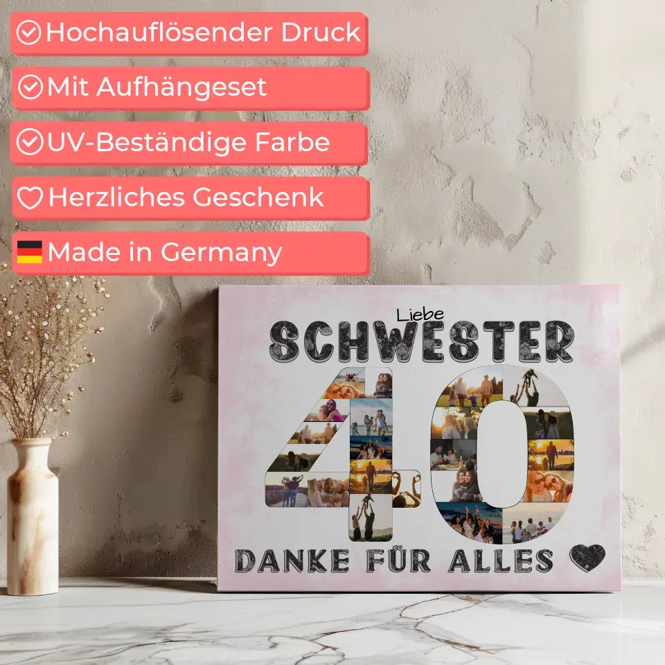 40 Geburtstag Schwester Geschenk Personalisierte Leinwand