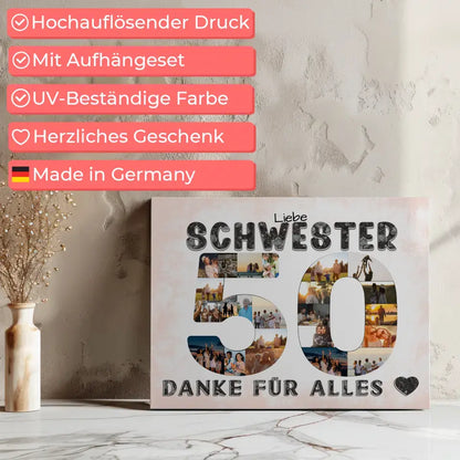 50 Geburtstag Schwester Geschenk Personalisierte Leinwand