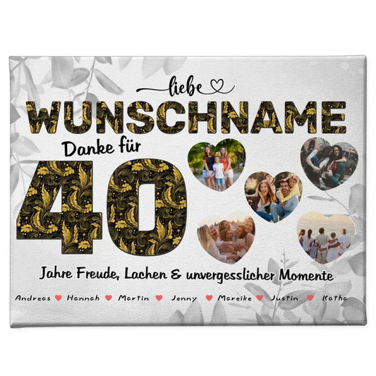 Leinwand personalisiert für Mama 40 Geburstag mit 5 Herz Fotos 1