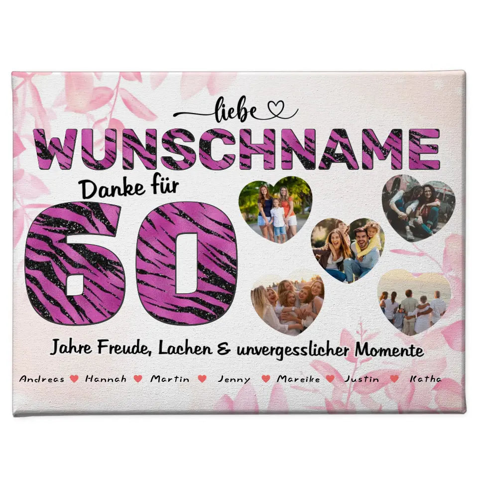 60 Geburstag Poster für Mama Personalisiert Alles Gute mit 5 Herzfotos