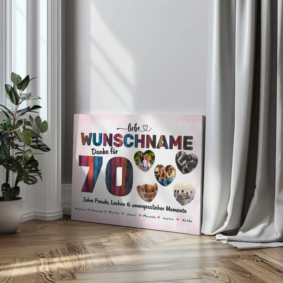 Mama Leinwand personalisiert für 70 Geburstag mit 5 Herzfotos Alles Gute