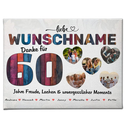 Poster mit 5 Fotos personalisiert 60 Geburstag Bunter Holz Look