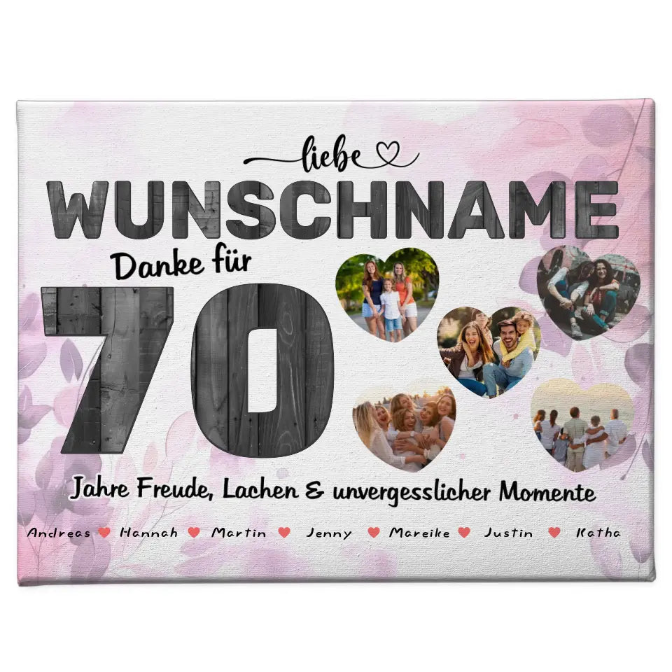 Personalisierte Geburtstags Leinwand 70 Geburstag 5 Fotos