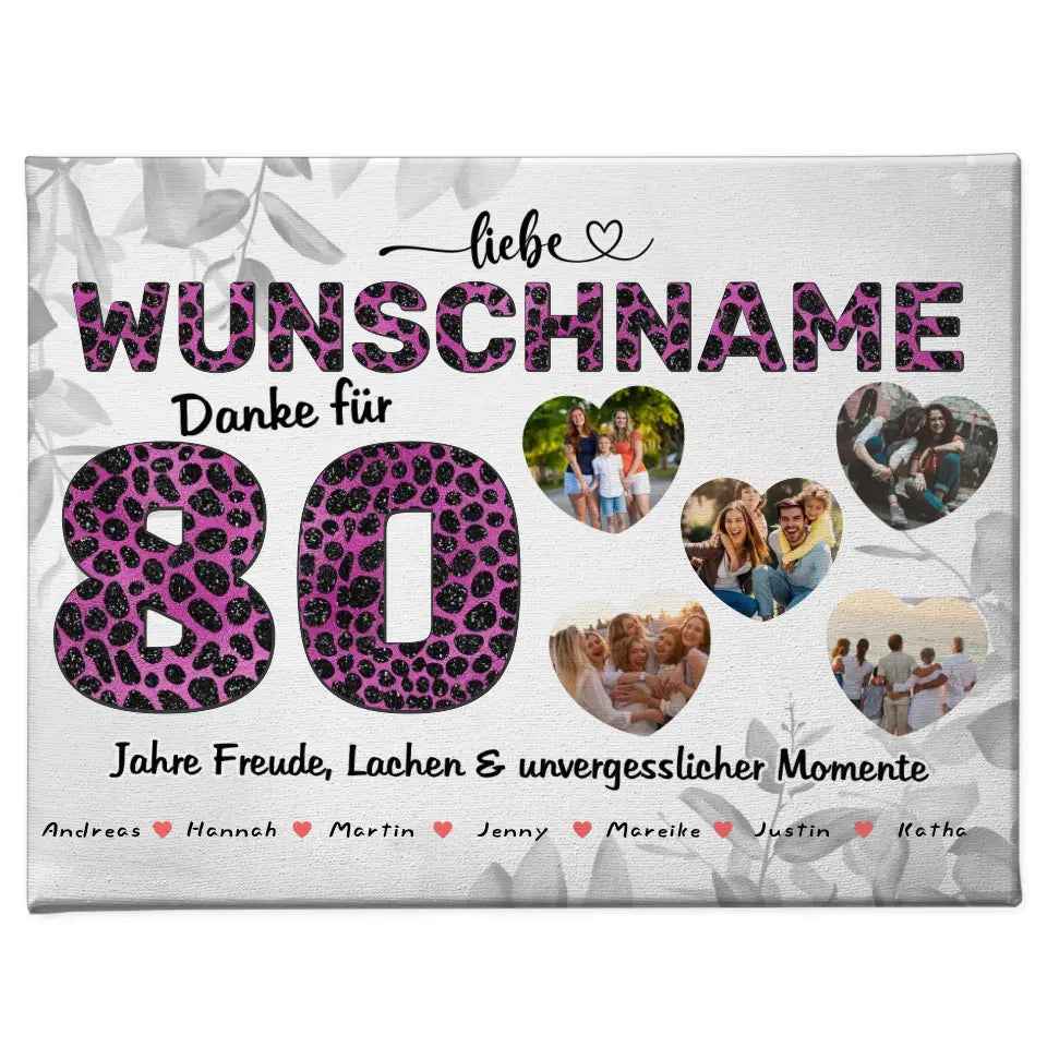 80 Geburstag Oma Leinwand personalisiert Mit Namen Danke für alles