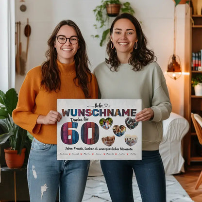 Poster mit 5 Fotos personalisiert 60 Geburstag Bunter Holz Look