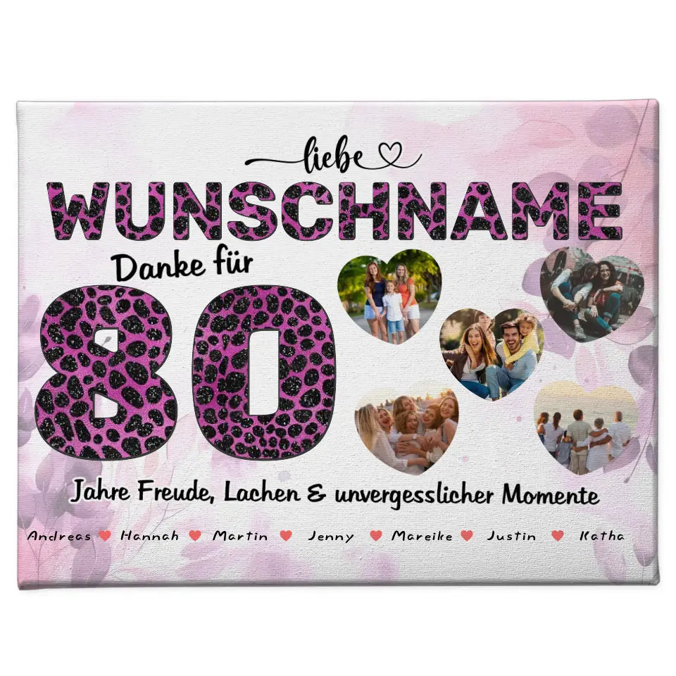 80 Geburstag Poster für Tante Personalisiert Pinker Leo Look