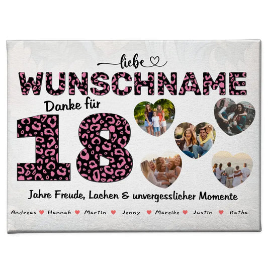 Geschenk Leinwand personalisiert 18 Geburstag Leo Look Pink Wunschname 1