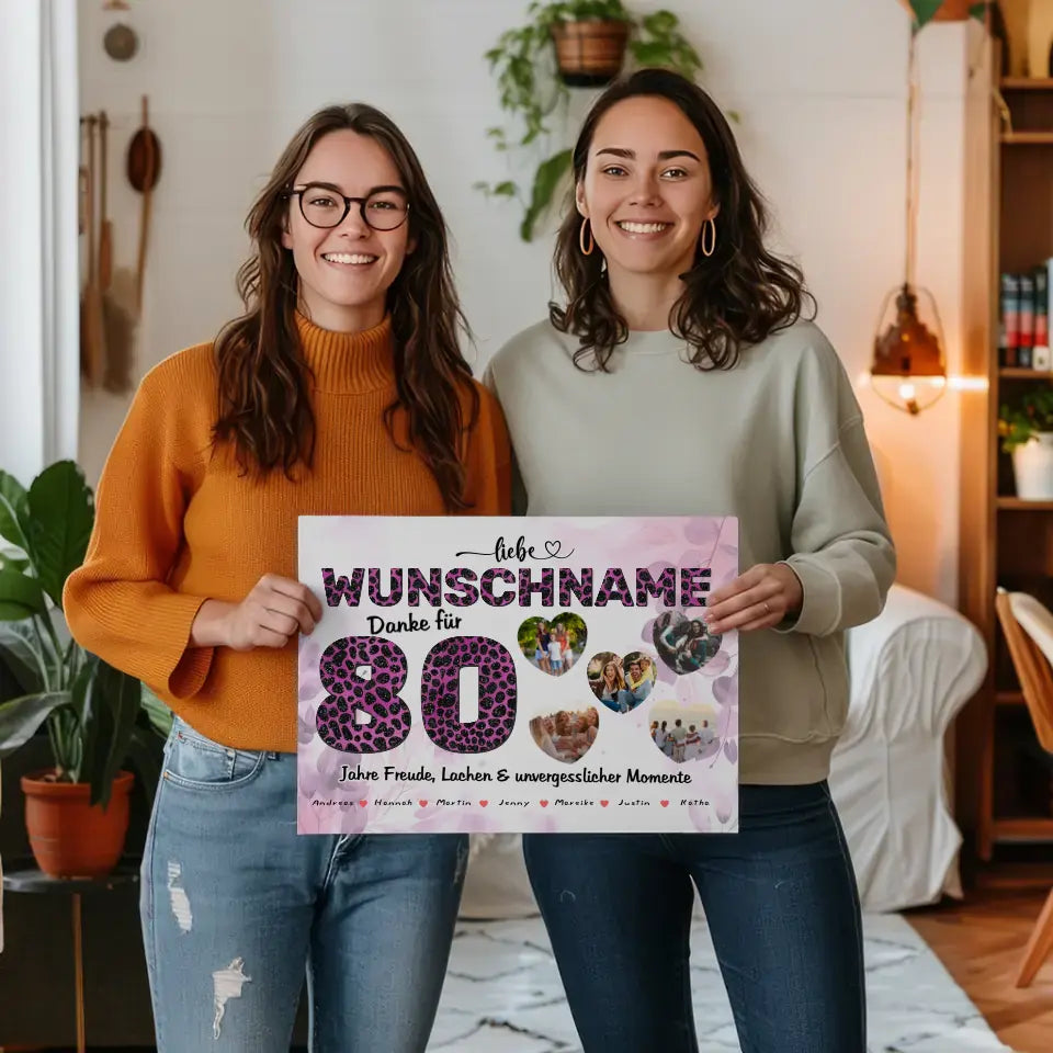 80 Geburstag Poster für Tante Personalisiert Pinker Leo Look