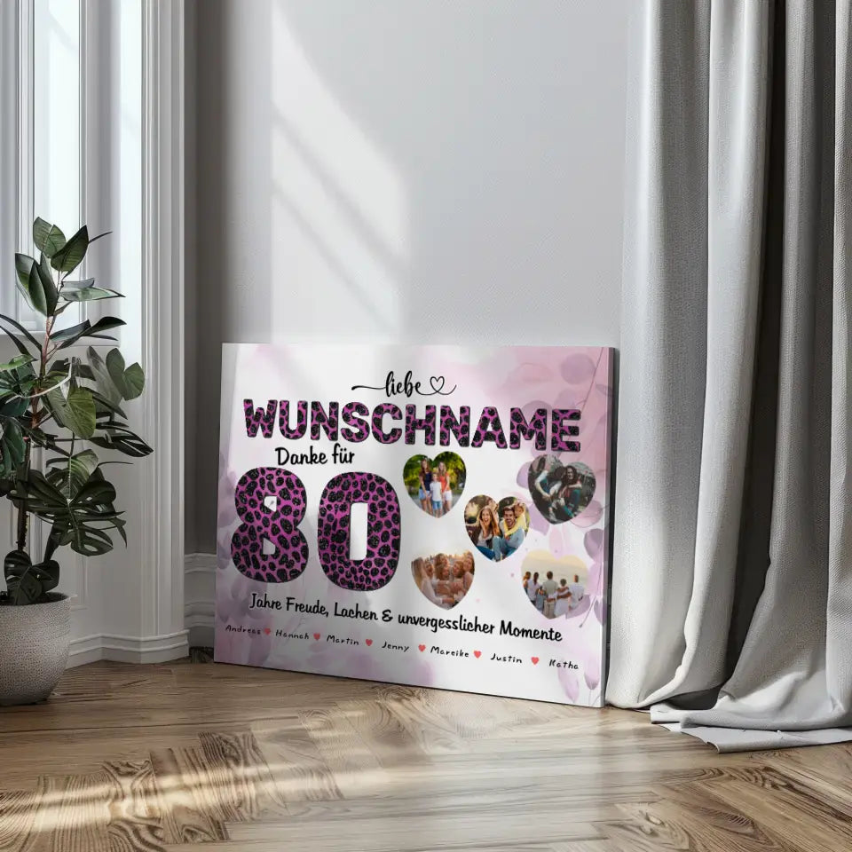 80 Geburstag Poster für Tante Personalisiert Pinker Leo Look