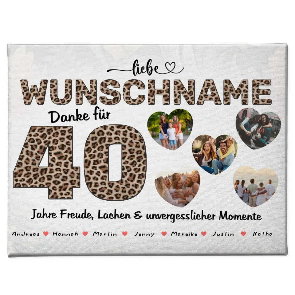 Personalisierte Leinwand 40 Geburstag Schwester 5 Fotos