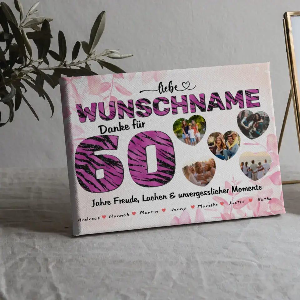 60 Geburstag Poster für Mama Personalisiert Alles Gute mit 5 Herzfotos