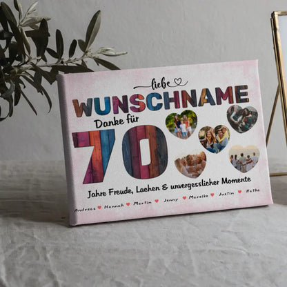 Mama Leinwand personalisiert für 70 Geburstag mit 5 Herzfotos Alles Gute