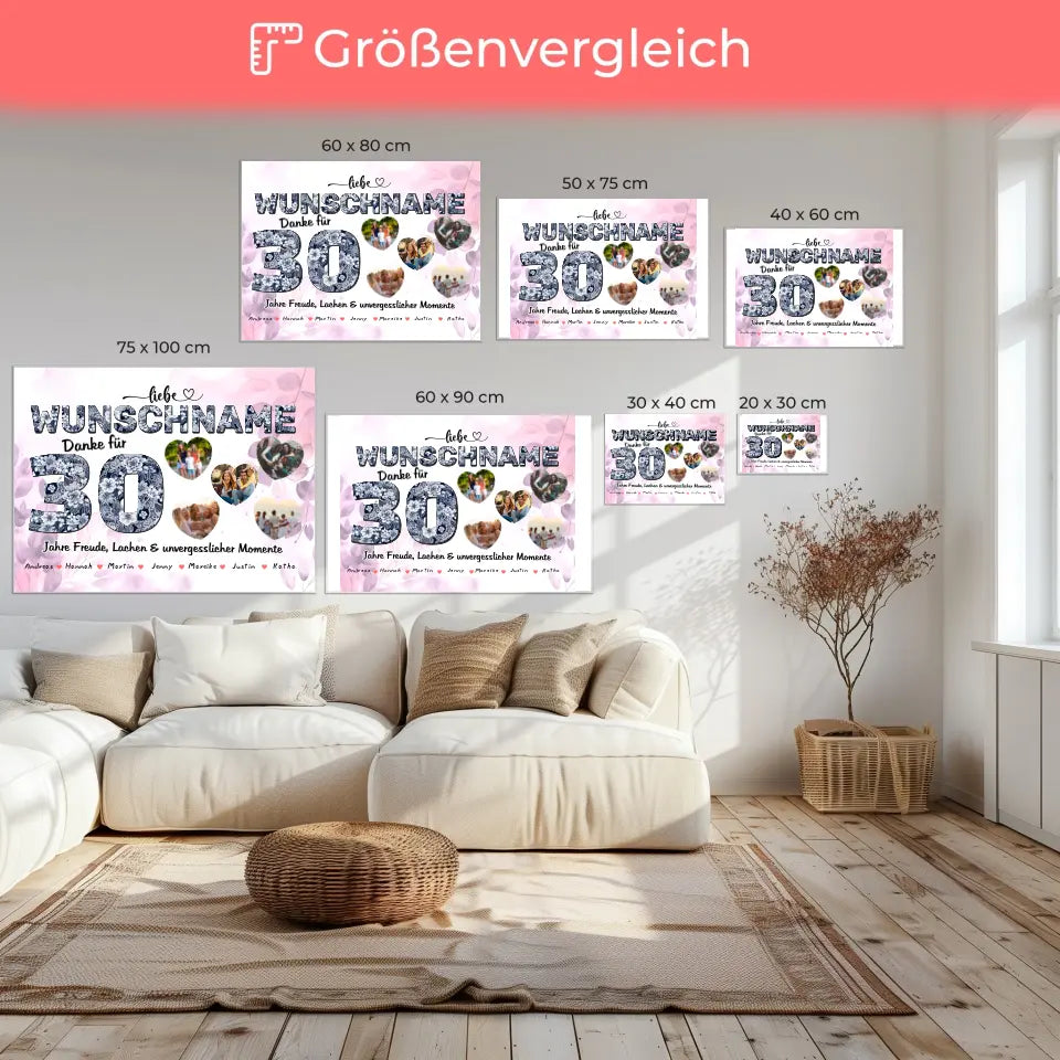 Personalisierte Leinwand 30 Geburstag Mama Geschenk mit Namen