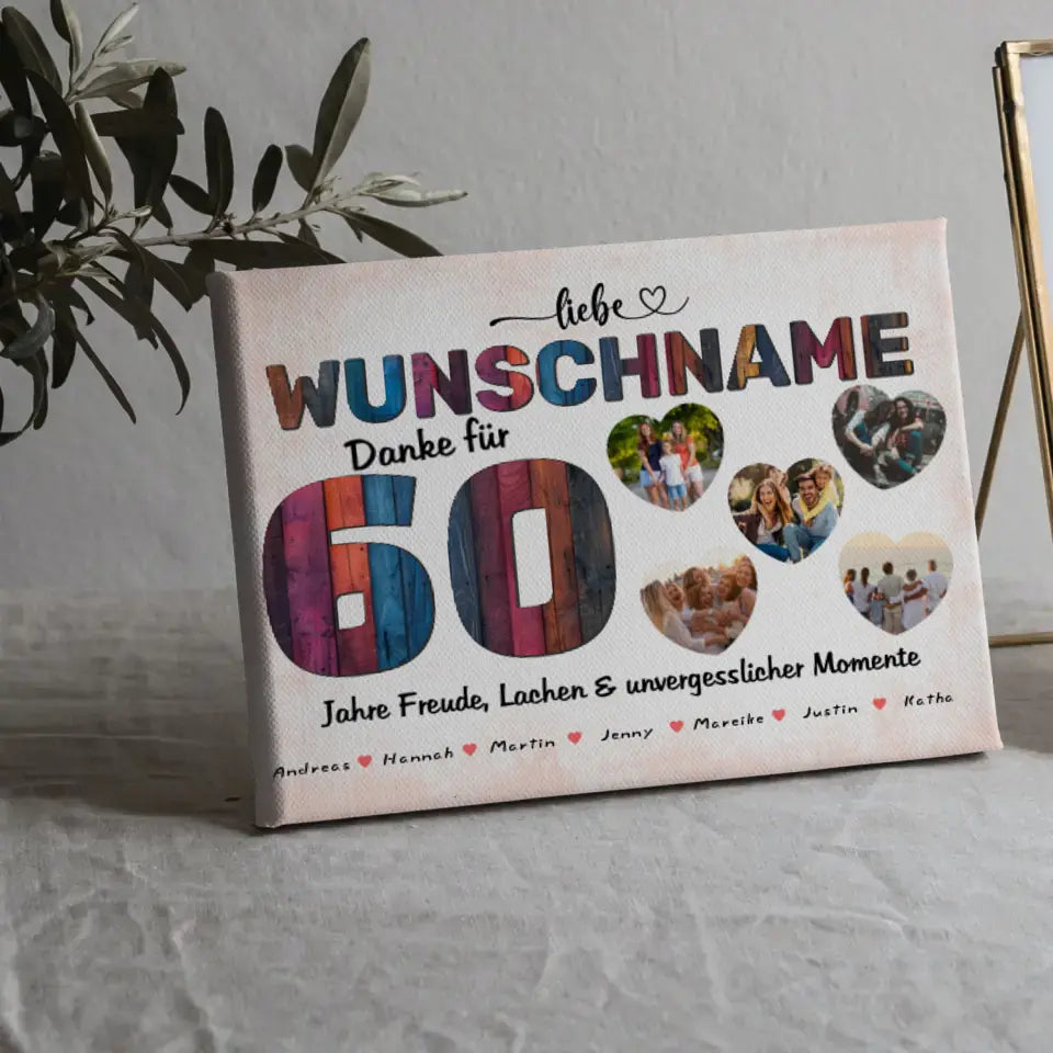 Personalisierte Geburtstags Leinwand 60 Geburstag Bunter Holz Look