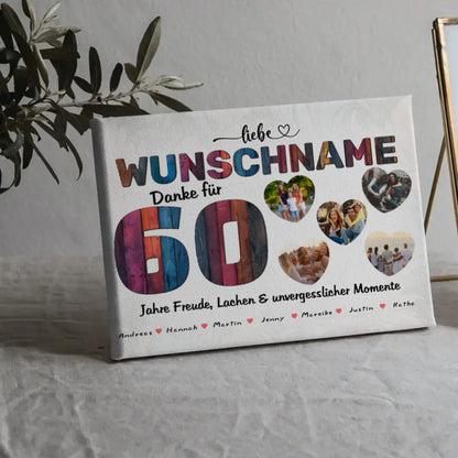 Poster mit 5 Fotos personalisiert 60 Geburstag Bunter Holz Look