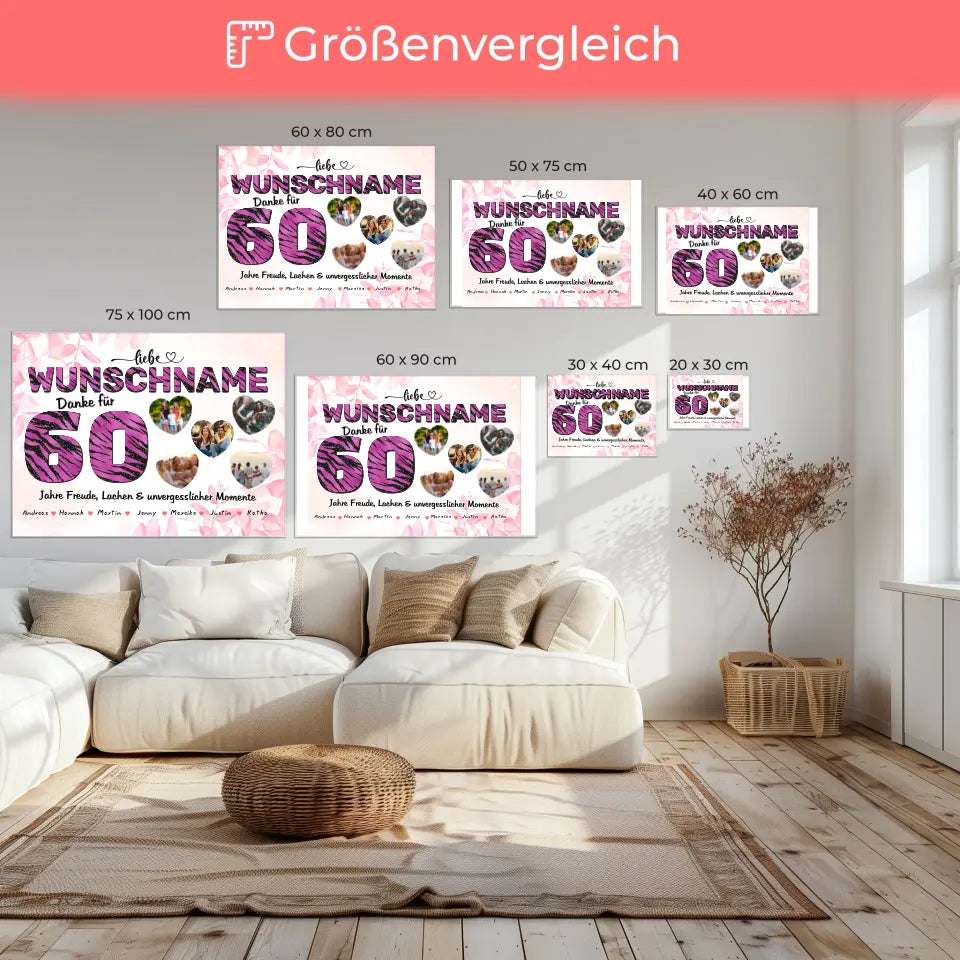 60 Geburstag Poster für Mama Personalisiert Alles Gute mit 5 Herzfotos