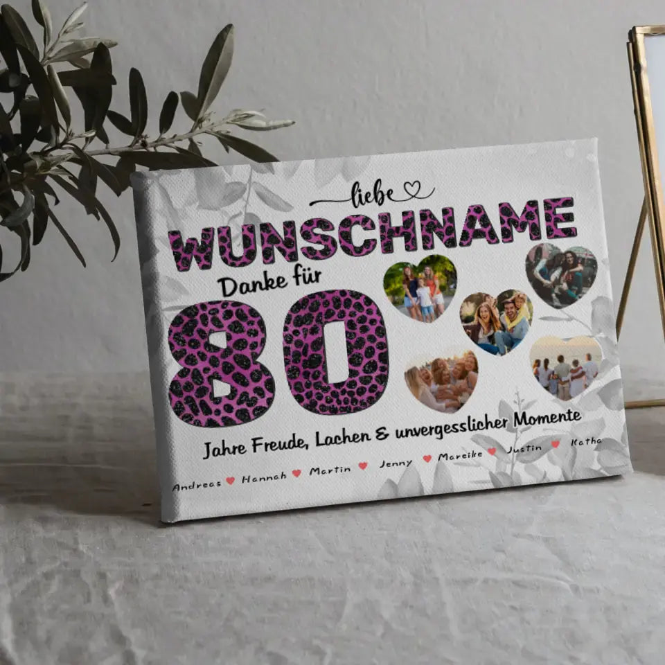 80 Geburstag Oma Leinwand personalisiert Mit Namen Danke für alles