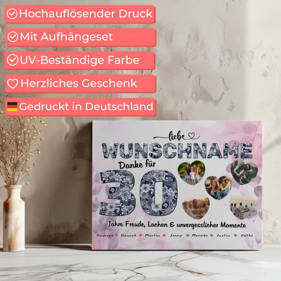 Personalisierte Leinwand 30 Geburstag Mama Geschenk mit Namen