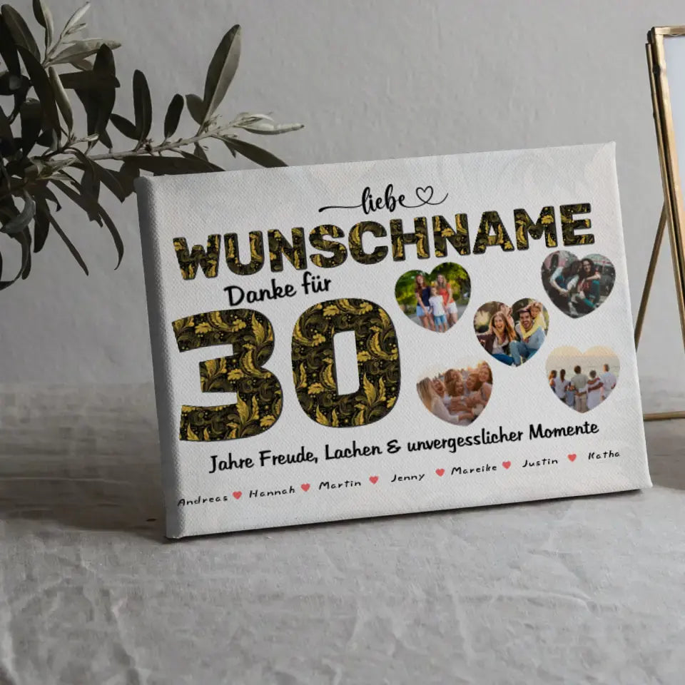 Geschenkidee zum 30 Geburstag Patentante Leinwand personalisiert