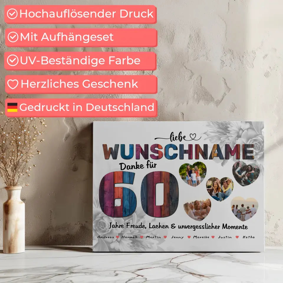 Leinwand personalisiert für Tante 60 Geburstag Mit Namen