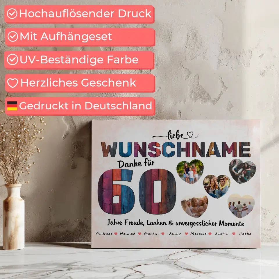 Personalisierte Geburtstags Leinwand 60 Geburstag Bunter Holz Look