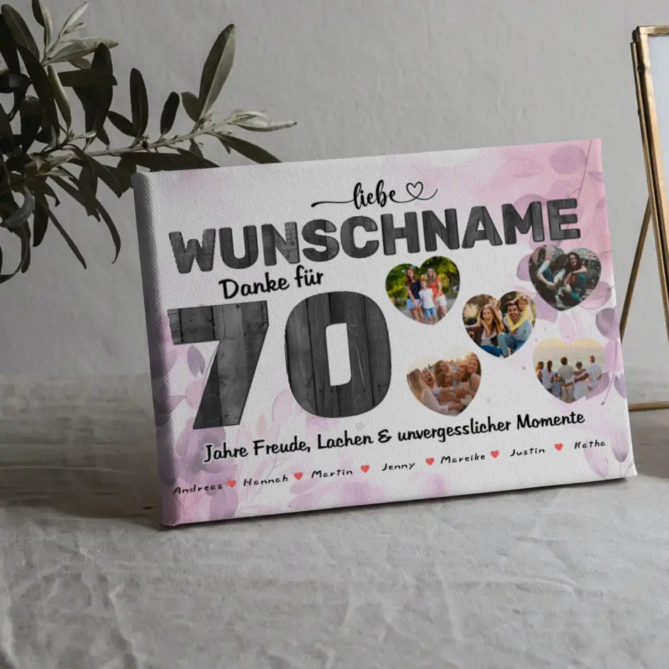 Personalisierte Geburtstags Leinwand 70 Geburstag 5 Fotos