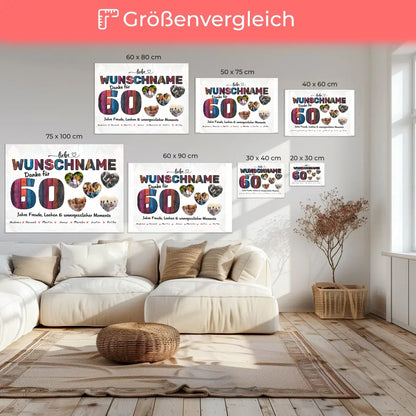 Poster mit 5 Fotos personalisiert 60 Geburstag Bunter Holz Look