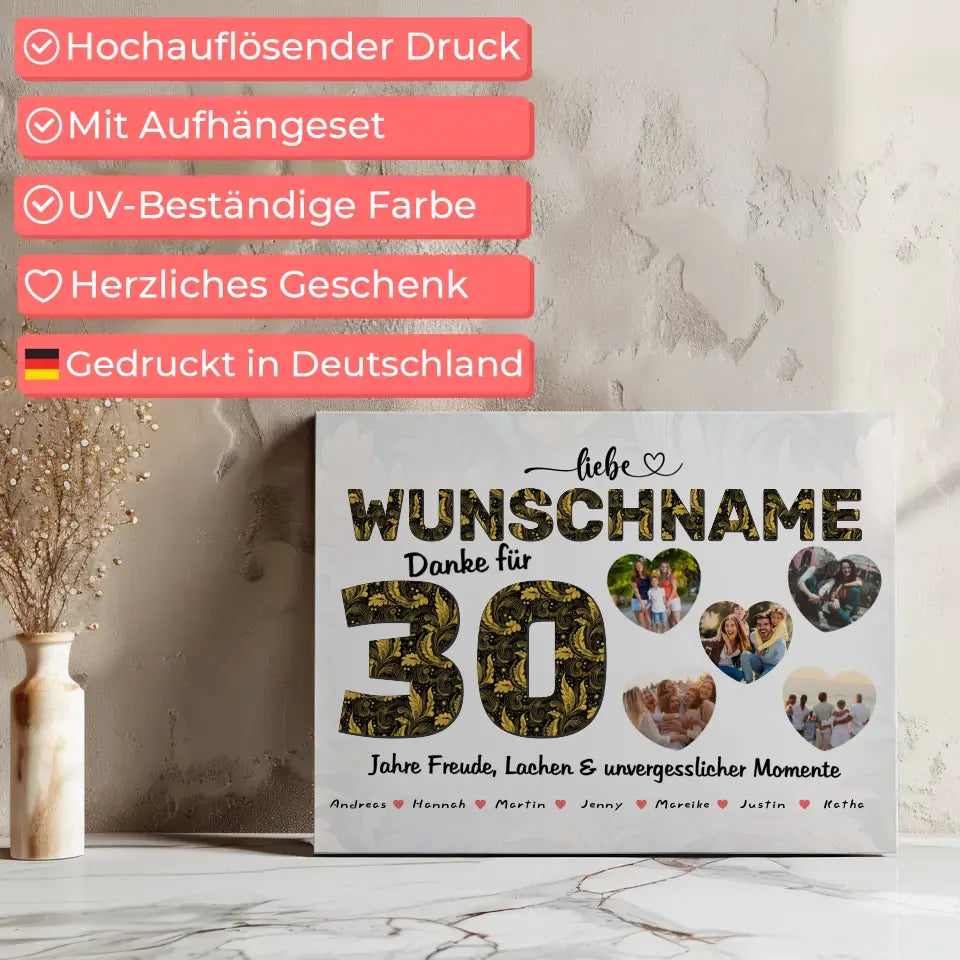 Geschenkidee zum 30 Geburstag Patentante Leinwand personalisiert