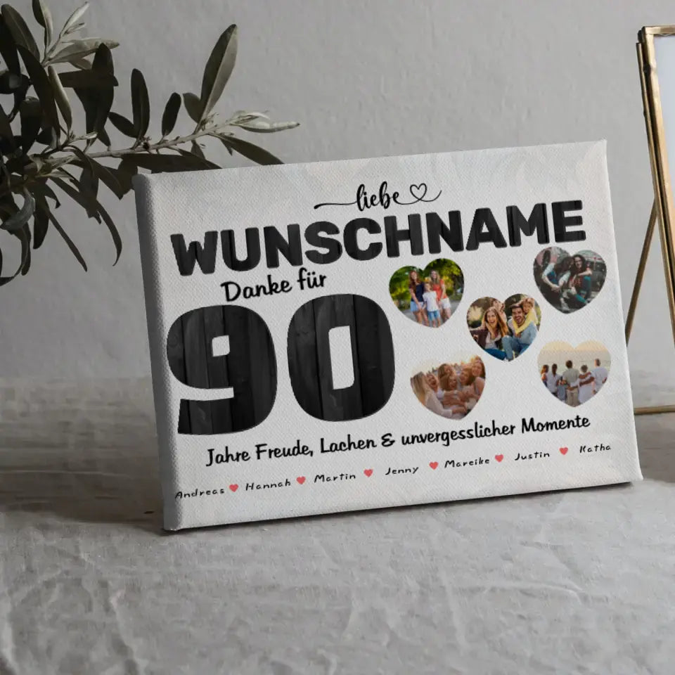 Geschenk Leinwand personalisiert 90 Geburstag Wunschname