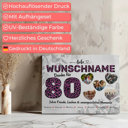 80 Geburstag Oma Leinwand personalisiert Mit Namen Danke für alles