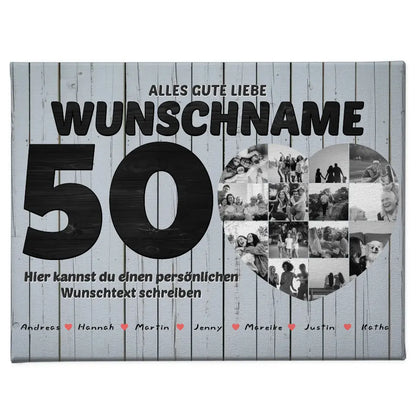 Geschenk Leinwand personalisiert 50 Geburstag Bis 15 Namen Schwarz Weiß