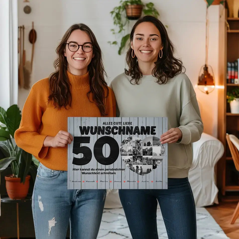 Geschenk Leinwand personalisiert 50 Geburstag Bis 15 Namen Schwarz Weiß