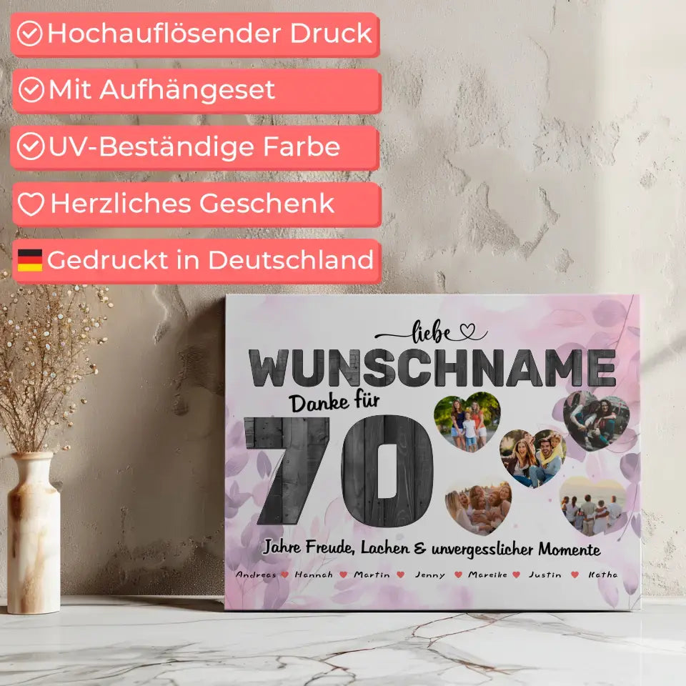 Personalisierte Geburtstags Leinwand 70 Geburstag 5 Fotos