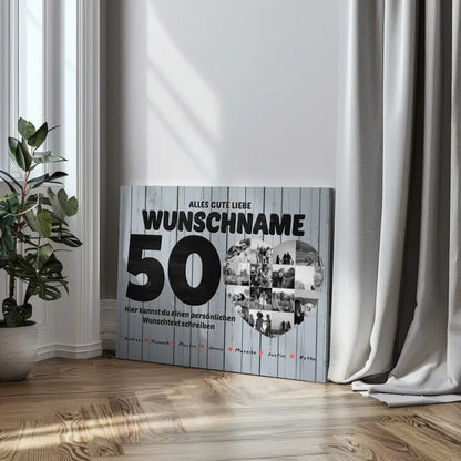 Geschenk Leinwand personalisiert 50 Geburstag Bis 15 Namen Schwarz Weiß