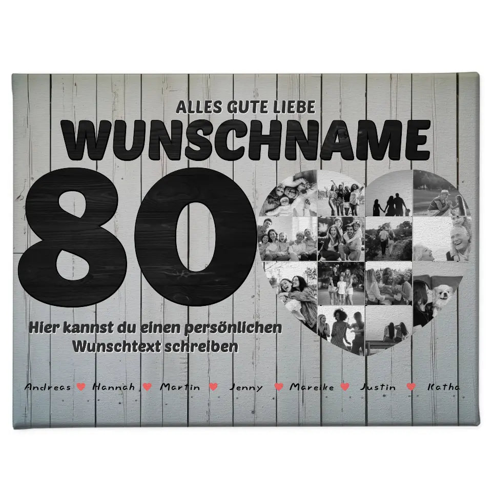 80 Geburstag Fotocollage mit Wunschtext und Bis 15 Namen