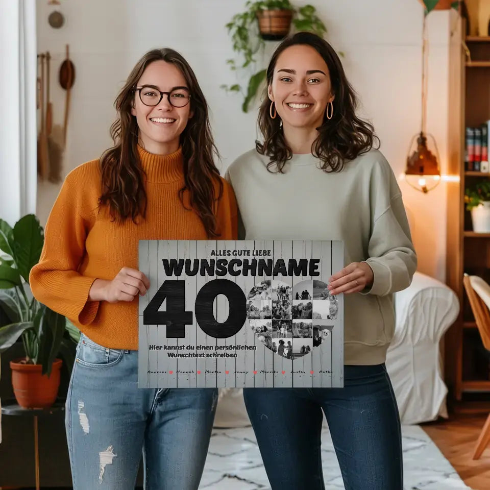 40 Geburstag Mama Leinwand personalisiert 14 Fotos in Herzform