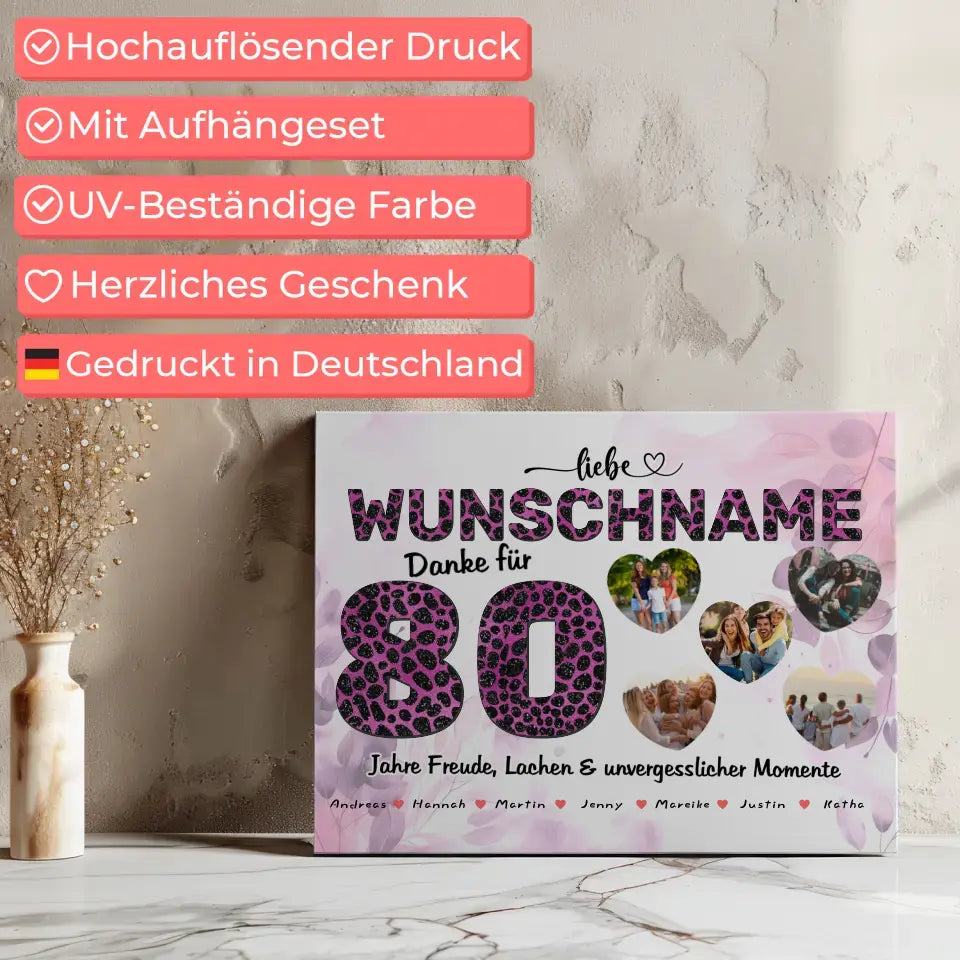 80 Geburstag Poster für Tante Personalisiert Pinker Leo Look