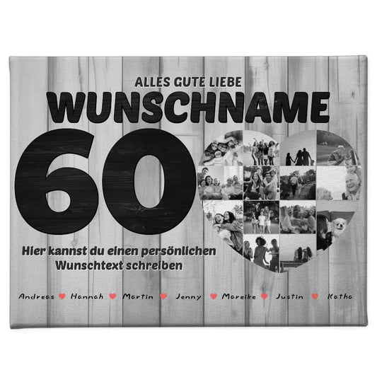 Geschenk Leinwand personalisiert 60 Geburstag Mit Namen Schwarz Weiß 1