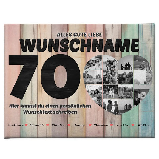 Personalisierte Herzen Poster 70 Geburstag für Tante Holz Look 1