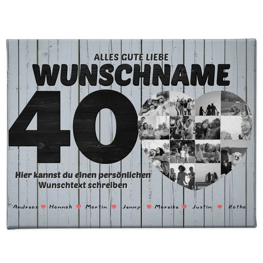 Geschenk Leinwand personalisiert 40 Geburstag Bis 15 Namen für Schwester 1
