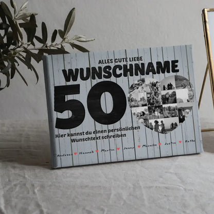 Geschenk Leinwand personalisiert 50 Geburstag Bis 15 Namen Schwarz Weiß