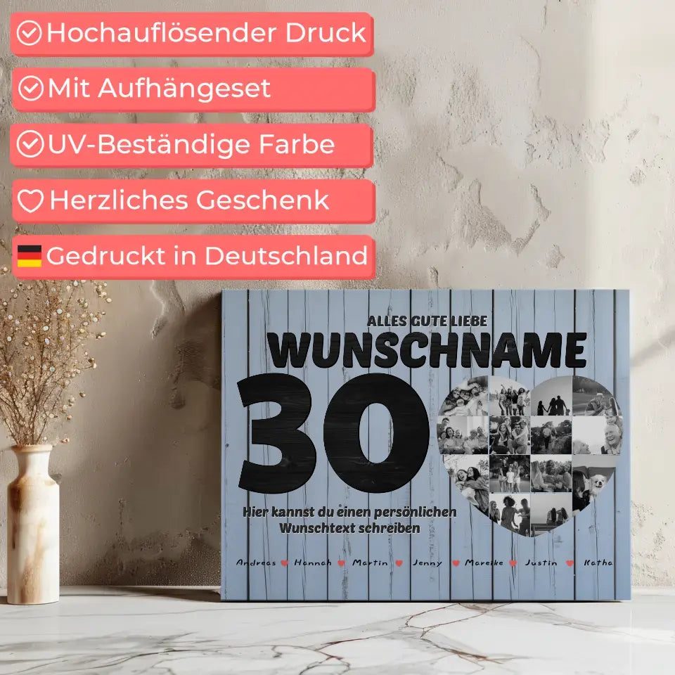 Personalisierte Geburtstags Leinwand Bis 15 Namen für Mama 30 Geburstag