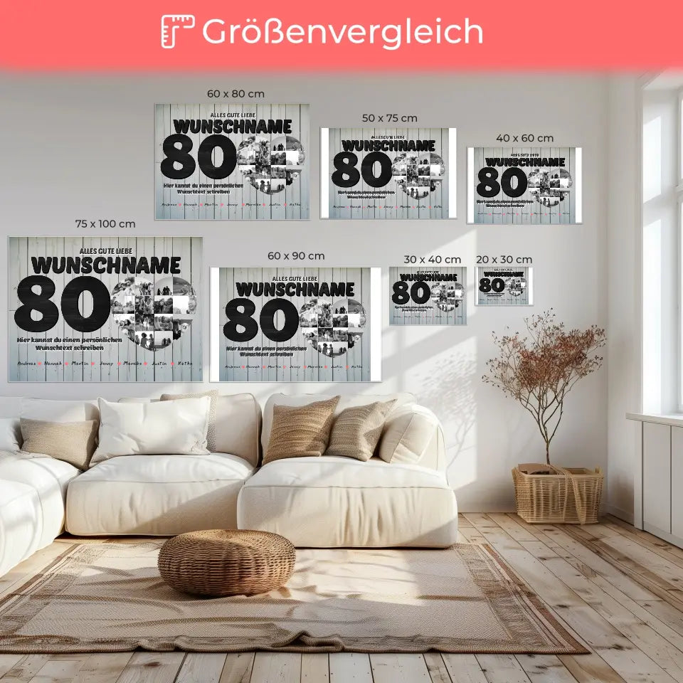 80 Geburstag Fotocollage mit Wunschtext und Bis 15 Namen