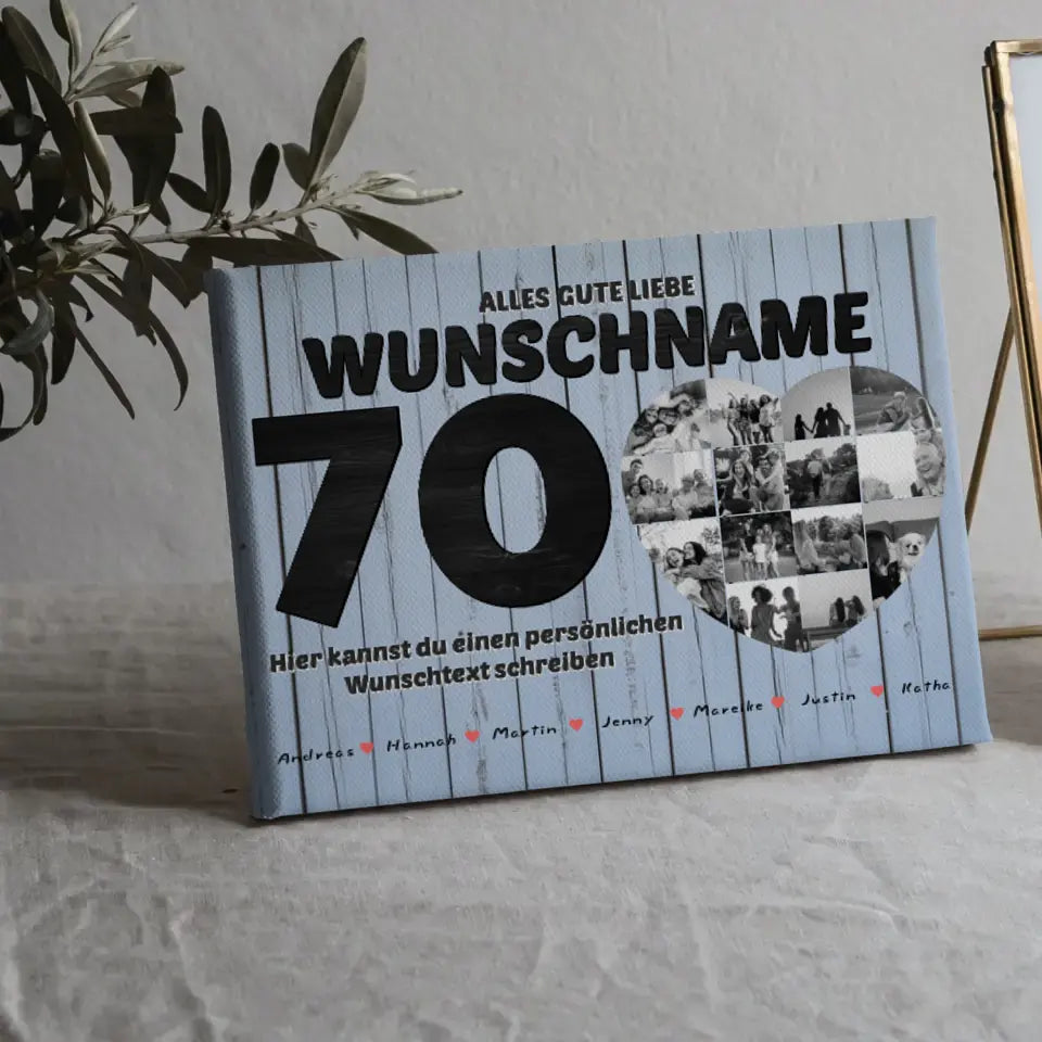 Poster mit Wunschtext zum 70 Geburstag Personalisiert Geschenk mit 14 Fotos