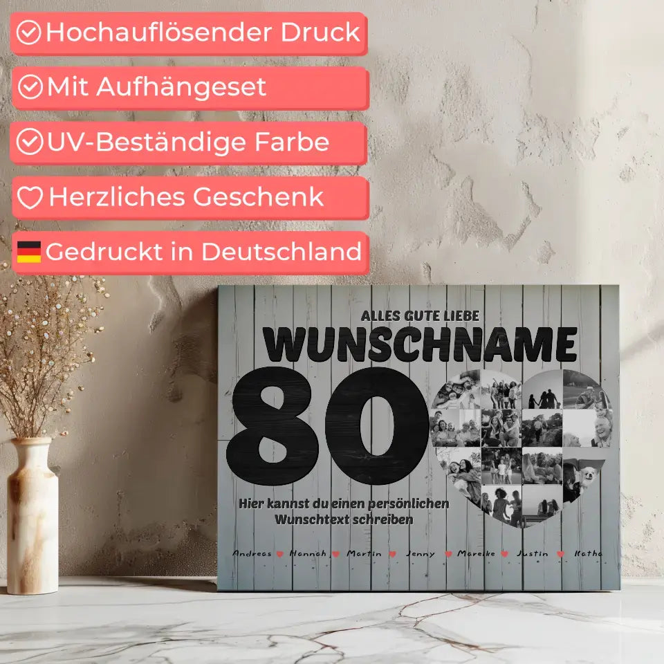 80 Geburstag Fotocollage mit Wunschtext und Bis 15 Namen