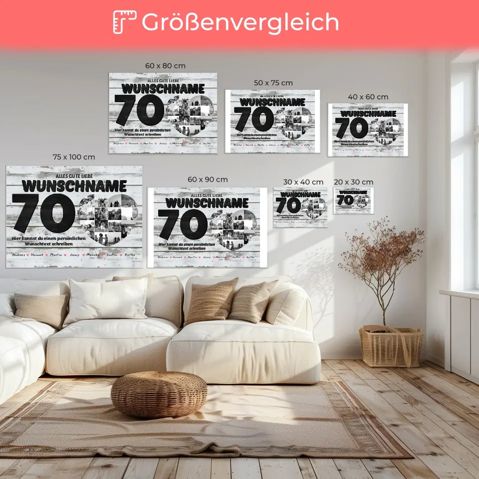 Poster mit Wunschname 70 Geburstag 14 Fotos Bis zu 15 Namen Geschenkidee