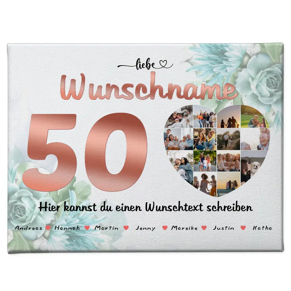 Geburtstags Leinwand für Oma 50 Geburstag mit 15 Namen Rose Look